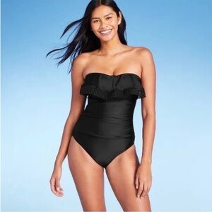 New Kona Sol High Coverage Strapless Crochet Ruffle One Piece Swimsuit Sz S 4-6